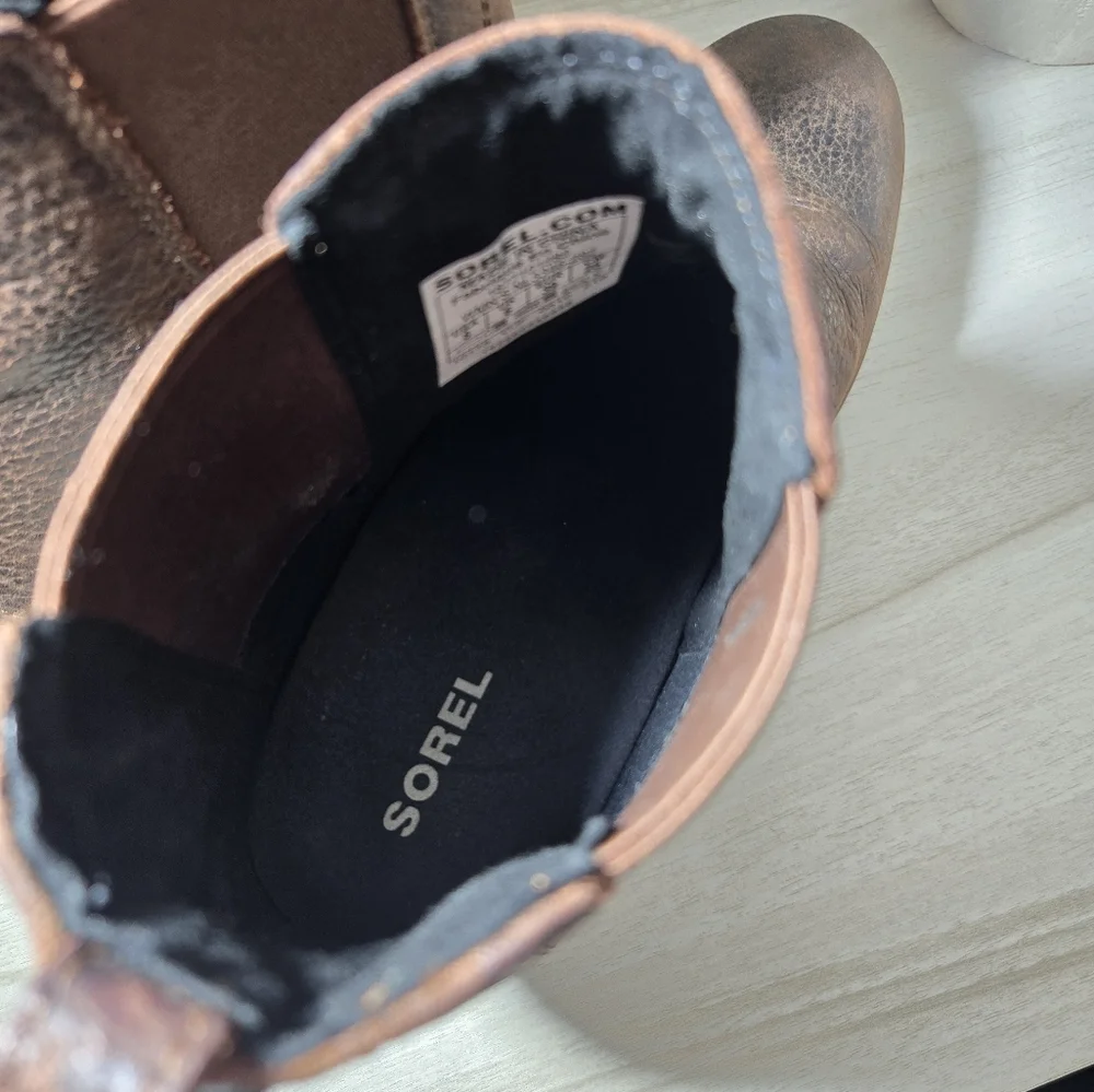 Sorel Womens High Heels Brown Leather Size 8 Joan Of Arctic Wedge - Picture 6 of 6